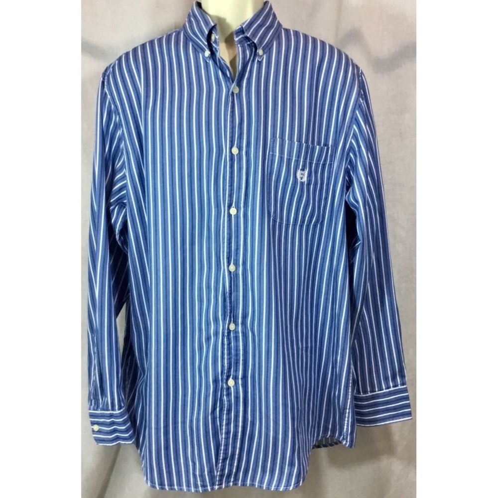 Chaps Large Dress Shirt Blue White Striped L Button Down Front Oxford Top LG VTG - Picture 2 of 11
